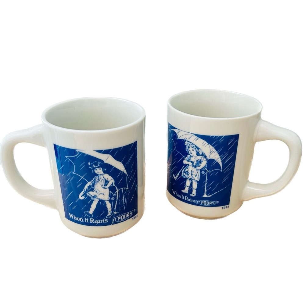 Vintage Morton Salt Mugs white blue advertisement retro - Picture 2 of 9
